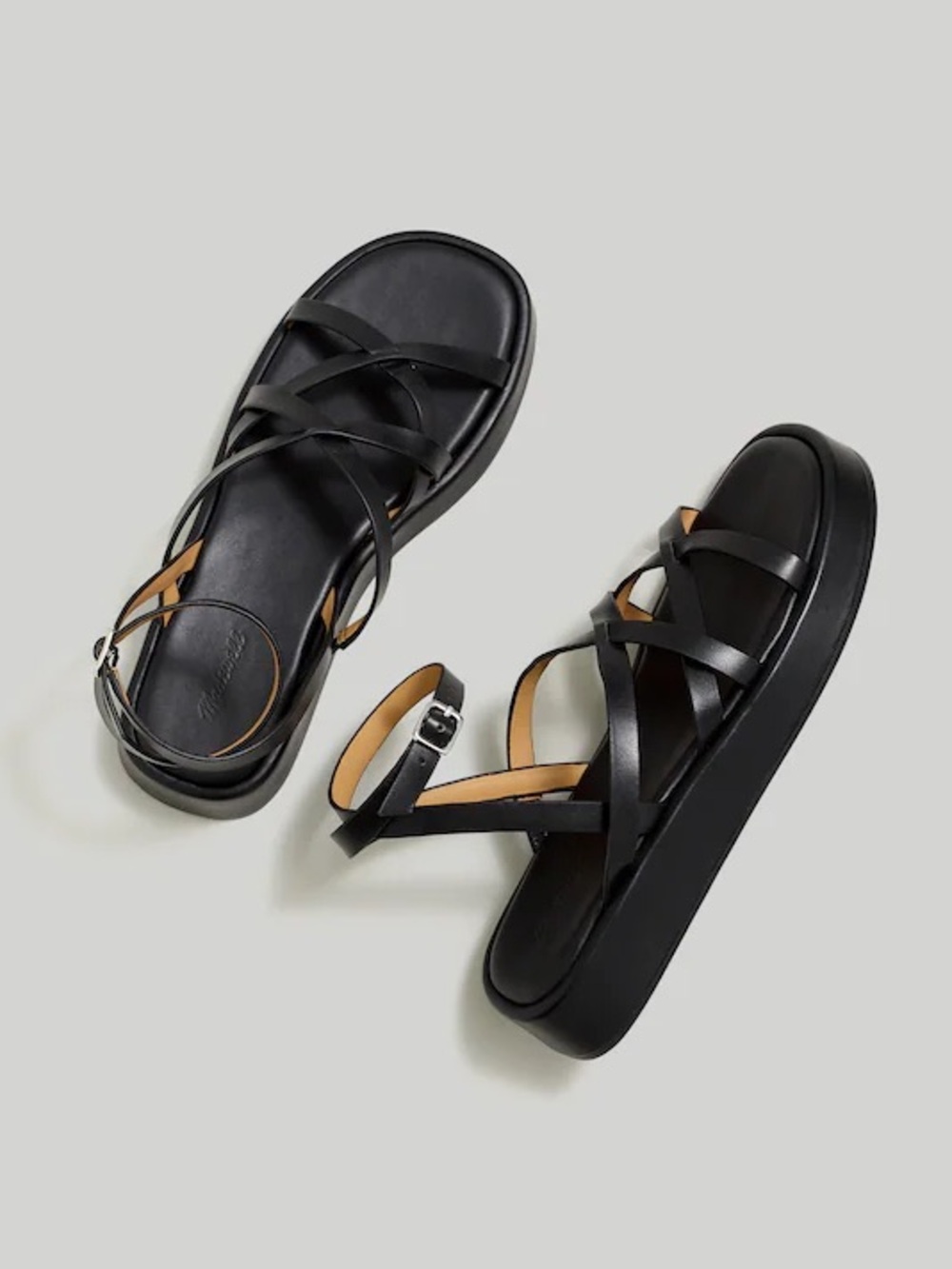 Madewell Sabina Flatform Black Leather Sandals size 6
